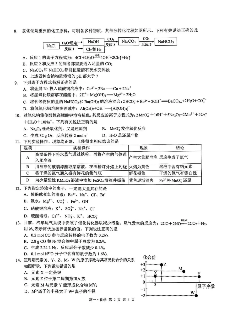 泸州市高2025级高一年级上学期质量监测试题化学.pdf_第2页