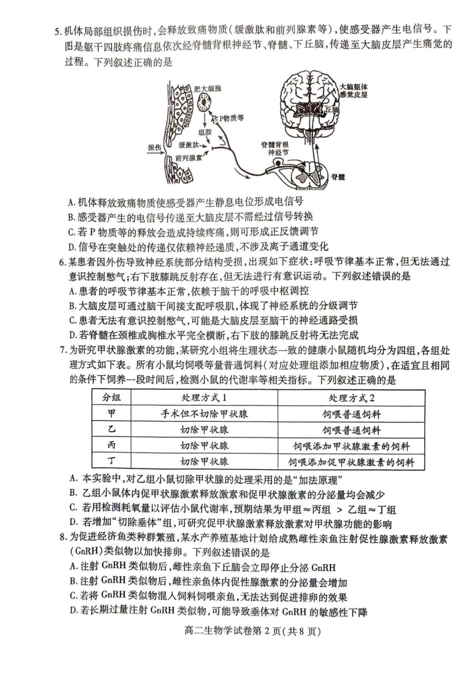 内江市2025-2026学年度第一学期高二期末检测题生物.pdf_第2页