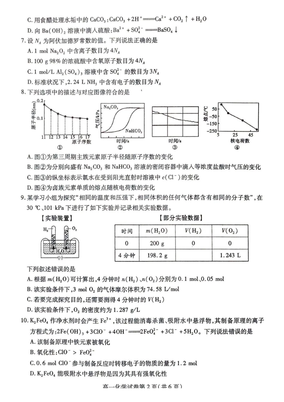 内江市2025-2026学年度第一学期高一期末检测题化学.pdf_第2页