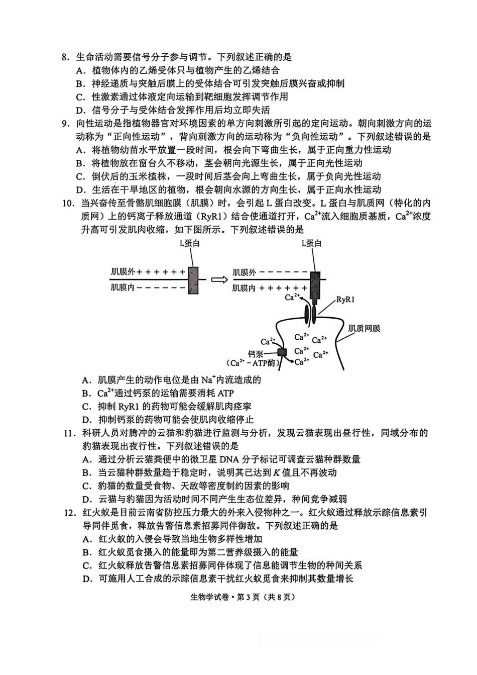 普通高中2026届高三摸底诊断测试生物.pdf_第3页