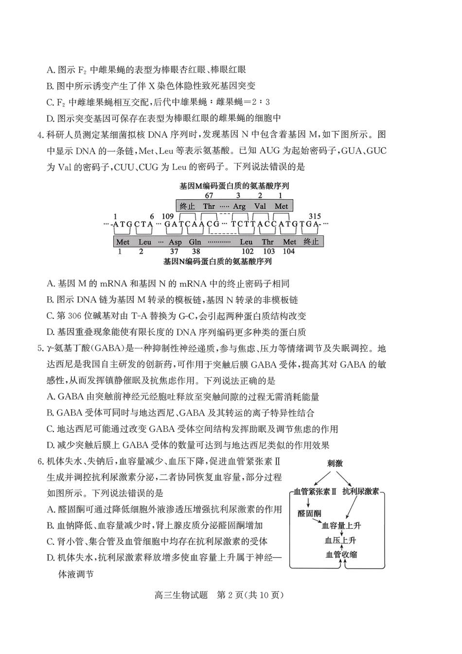 山东德州市2026届高三上学期期末考试生物+答案.pdf_第2页