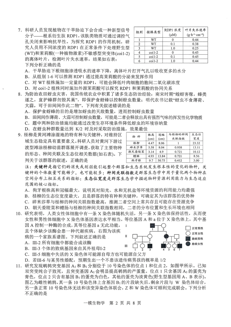 上饶市2026届高三年级第一次高考模拟考试生物.pdf_第2页