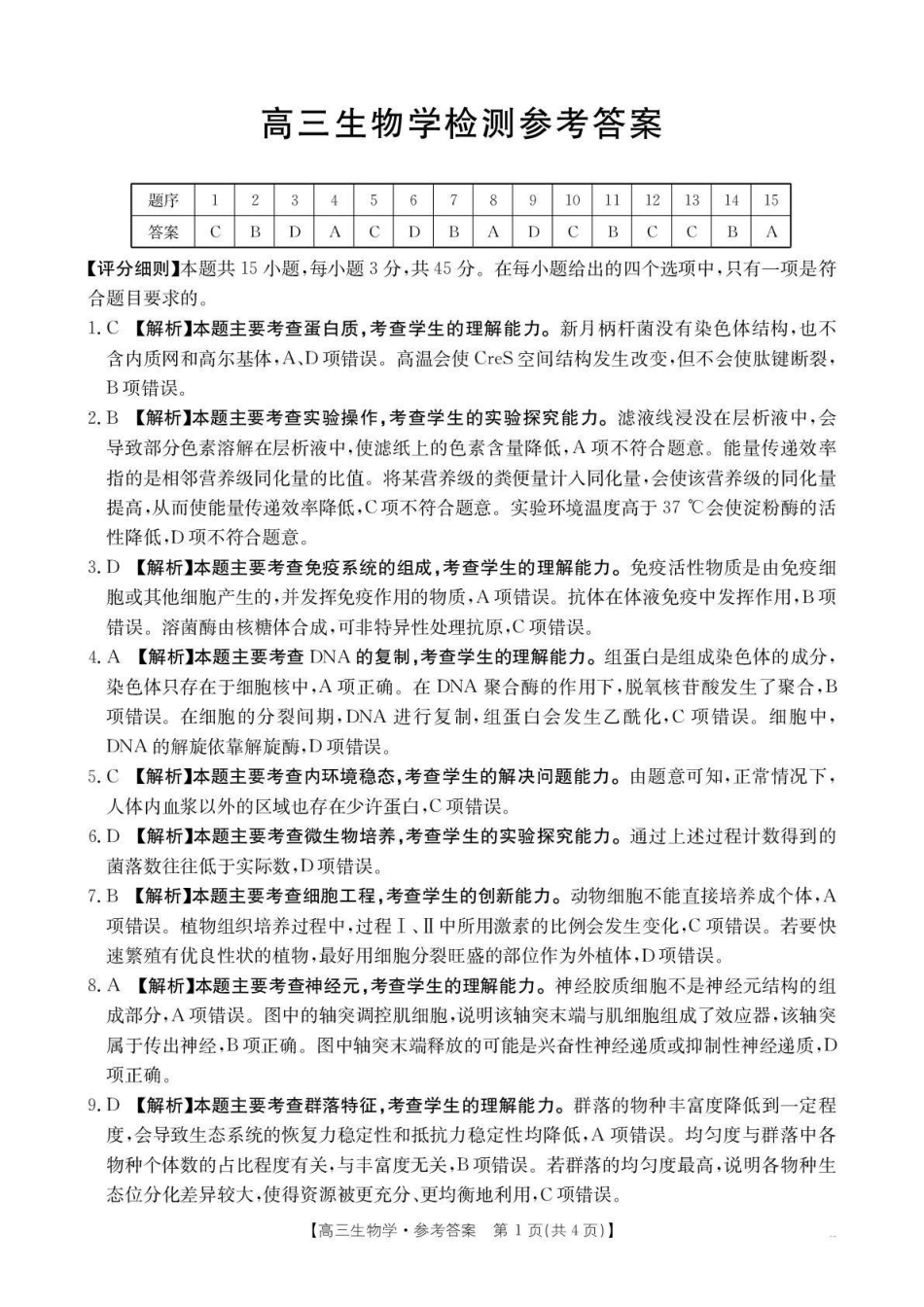 生物(26-225C)答案四川达州市金太阳2026届高三上学期1月期末联考（26-225C）(1.26-1.27).pdf_第1页