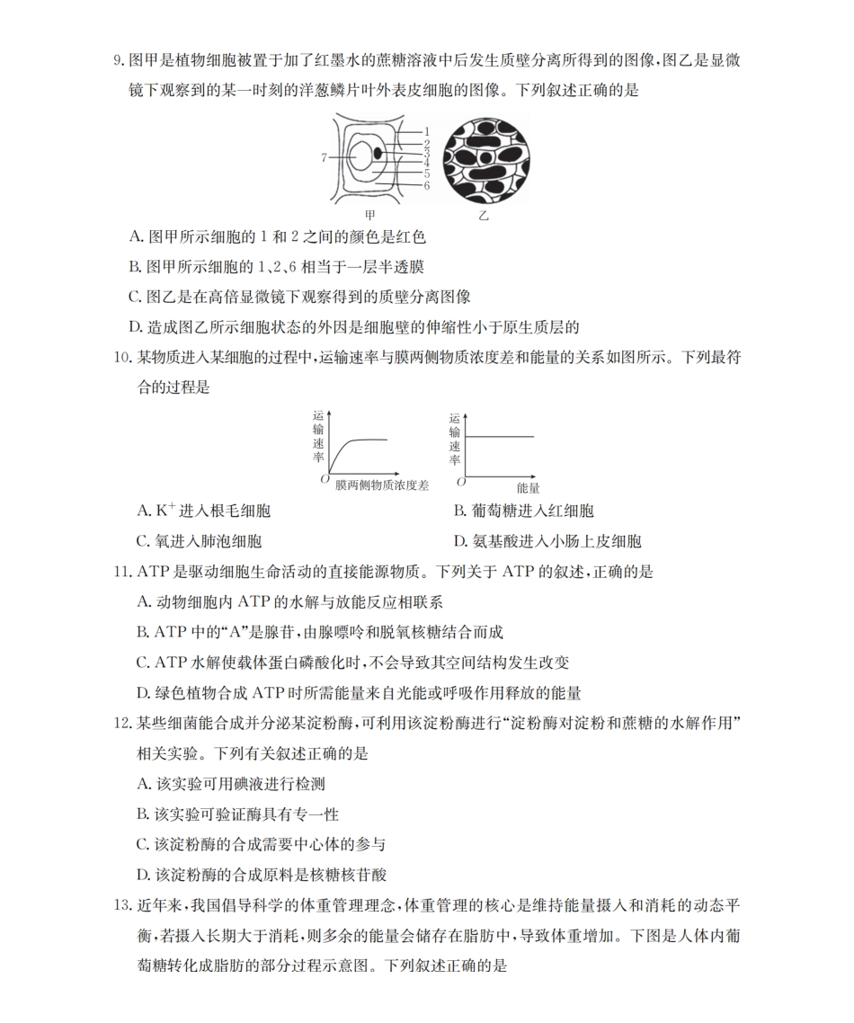 生物河南南阳地区2025年秋季高一年级上学期期末摸底考试卷（2.5-2.6）.pdf_第3页