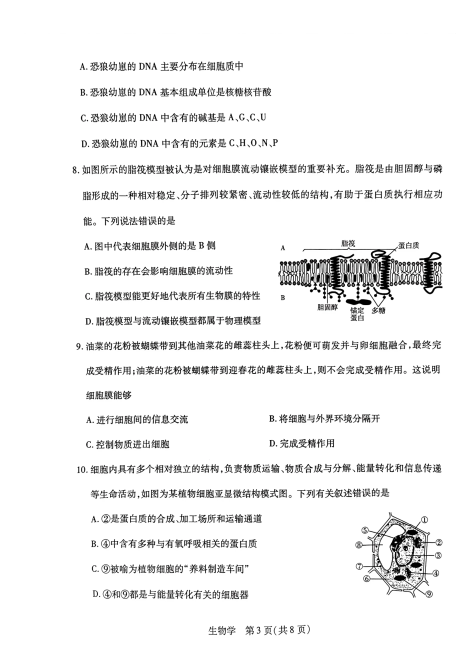 生物河南天一大联考多市(新乡等市)2025-2026学年度第一学期高一年级期末考试(1.28-1.29).pdf_第3页