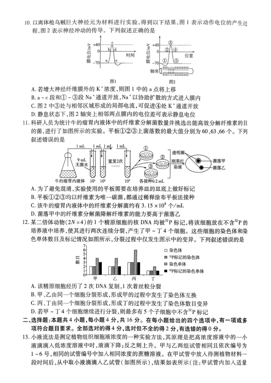 生物湖南怀化、张家界、衡阳、邵阳四市多校2026届高三年级上学期1月期末大联考(衡阳一模)(1.26-1.27).pdf_第3页