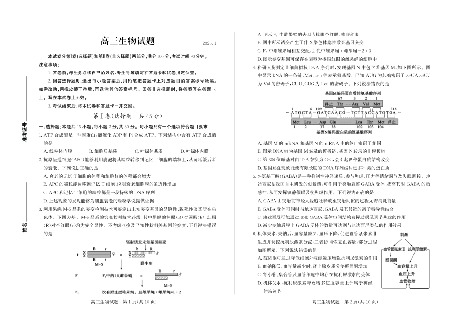 生物-山东德州市2025-2026学年度2026届高三年级上学期期末.pdf_第1页