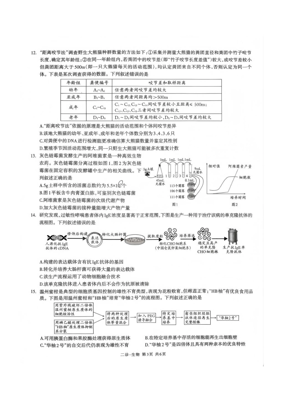 生物四川泸州市高2023级(2026届)高三年级第二次教学质量诊断性考试(泸州二诊)(1.28-1.30).pdf_第3页