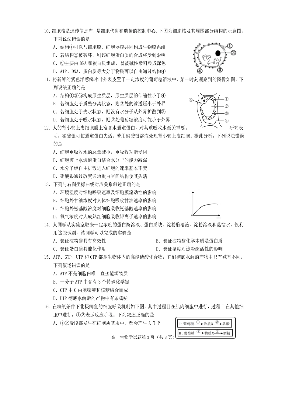 生物四川遂宁市高2028届高一年级上学期期末教学质量监测考试（1.28-1.30）.pdf_第3页