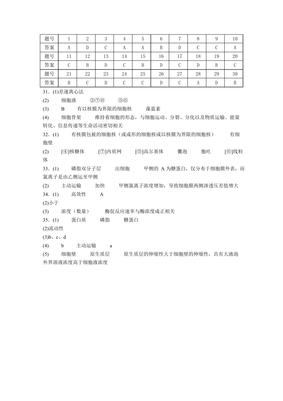 石嘴山市第一中学2025-2026学年高一上学期1月月考生物答案.docx_第1页