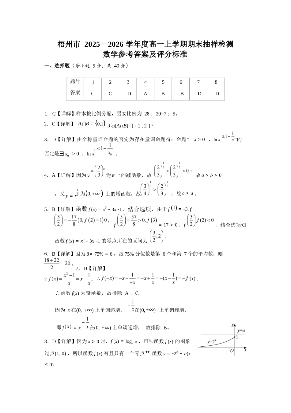 数学广西壮族自治区梧州市2025-2026学年度高一年级上学期期末抽样检测考试(1.26-1.28).docx_第1页