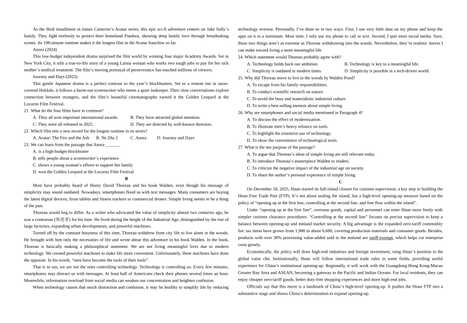 五市十校协作体2025-2026学年高三上学期1月期末阶段性作业英语.docx_第2页