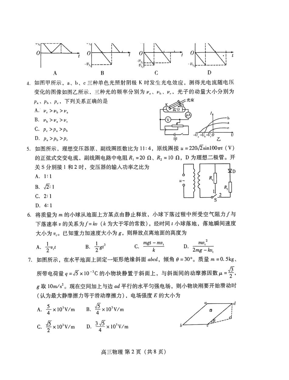 物理山东东营市、潍坊市2026年高三年级高考模拟考试(东营潍坊一模)(2.8-2.10).pdf_第2页