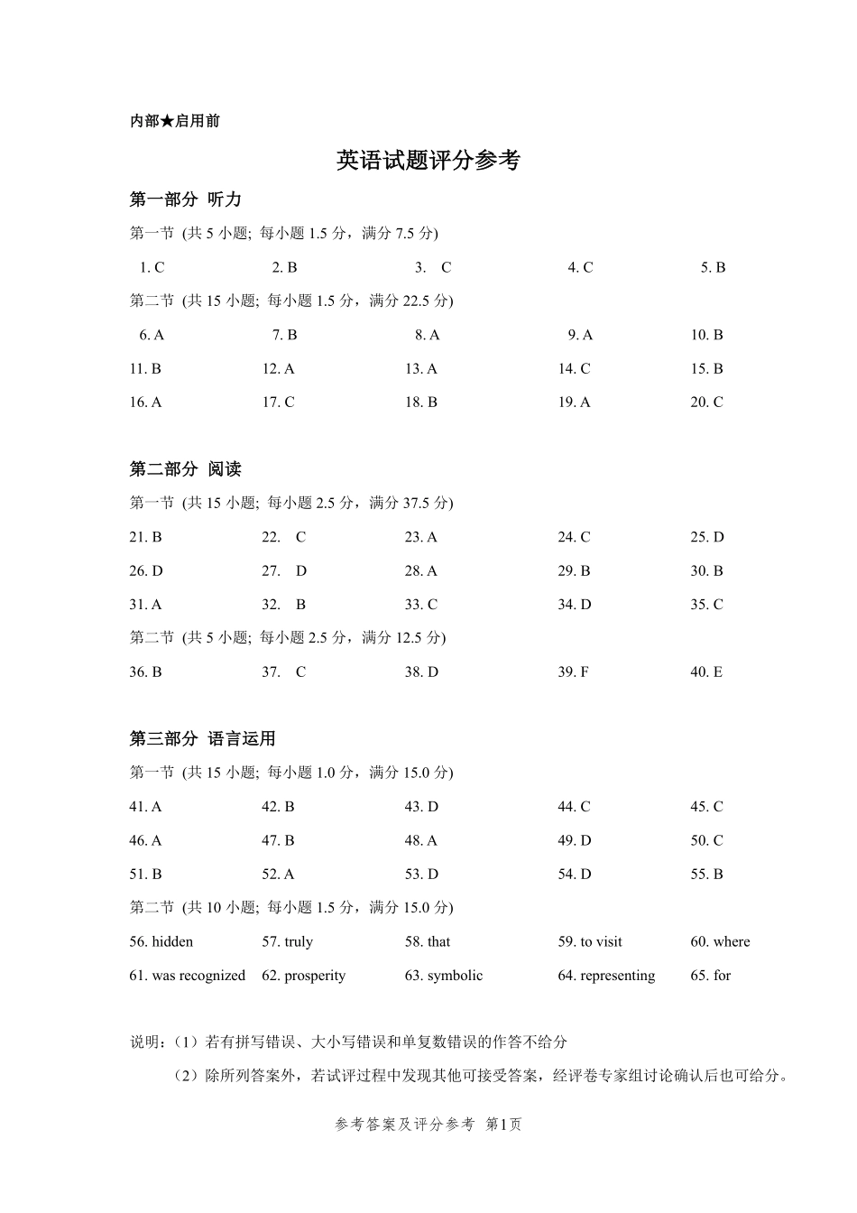 英语参考答案湖北武汉市武昌区2026届高三年级上学期期末质量检测(武昌元调)(1.29-1.30).pdf_第1页