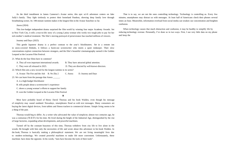英语江西五市十校协作体2025-2026学年度上学期高三年级1月阶段性作业暨期末考试（1.22-1.23）.docx_第3页