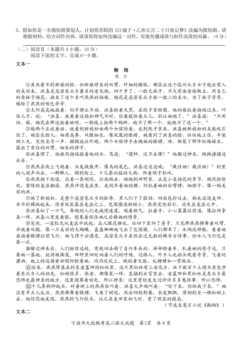 语文浙江宁波市宁波九校联盟2025学年第一学期高二年级期末九校联考(1.28-1.30).pdf_第3页