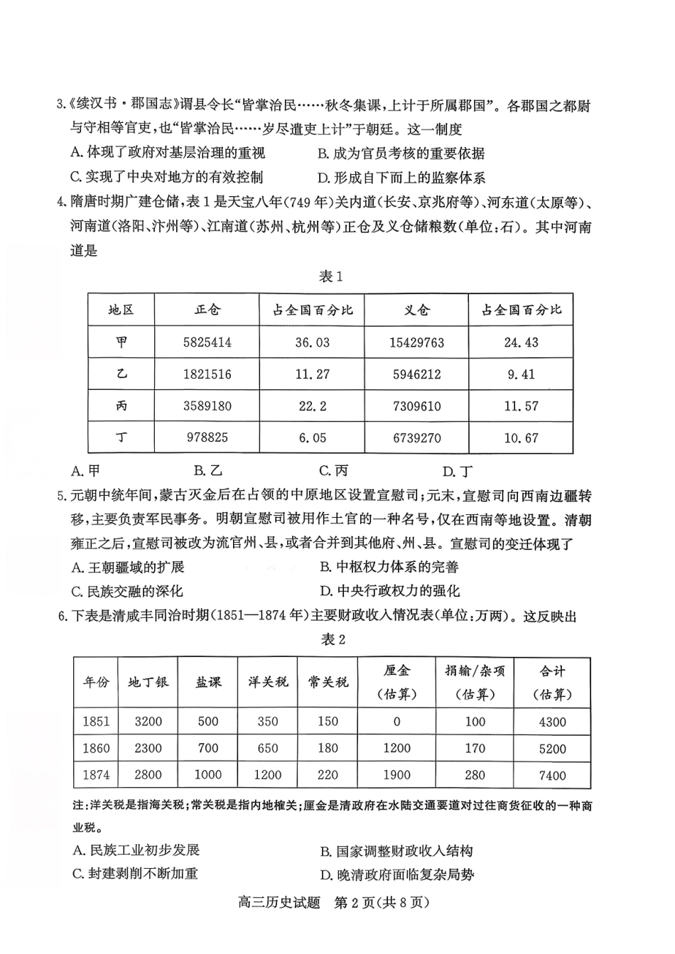 枣庄市2026届高三第一学期质量检测历史+答案.pdf_第2页