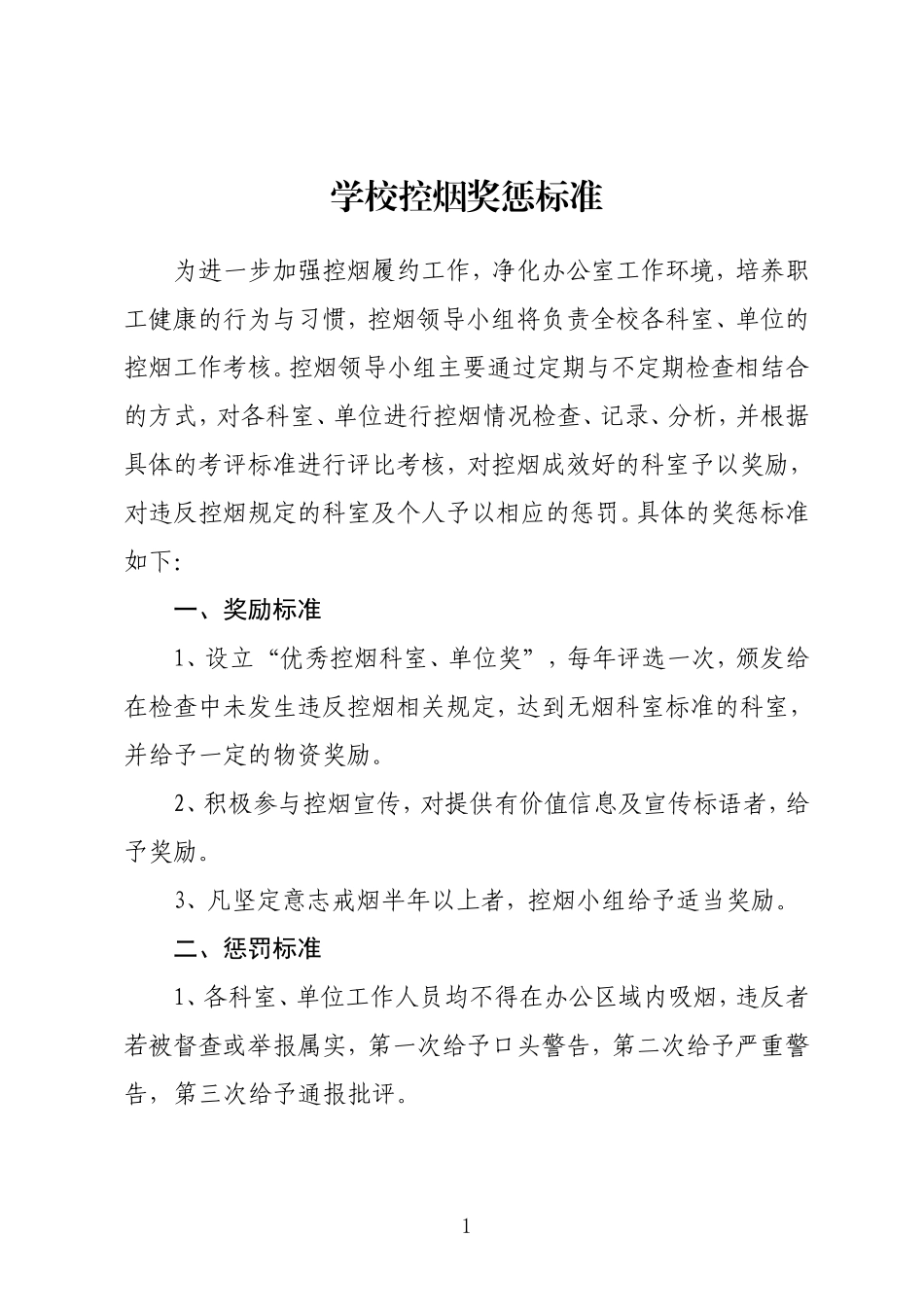 学校控烟奖惩标准.doc_第1页