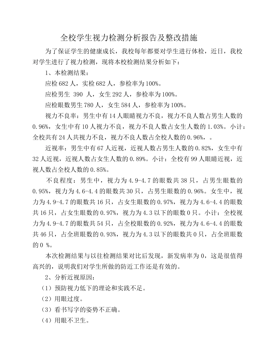 学校学生视力检测分析报告及整改措施(1).docx_第1页