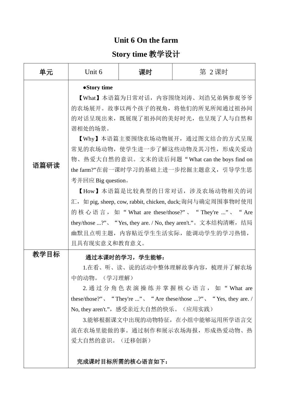 译林版英语三年级下册Unit 6 第2课时 Story time（教学设计）.docx_第1页