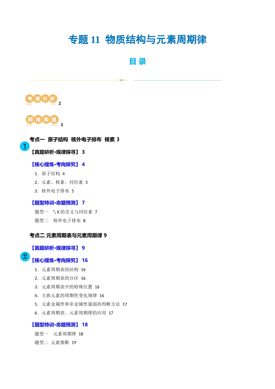 【化学二轮复习讲练测】专题11  物质结构与元素周期律(讲义)(原卷版).docx_第1页