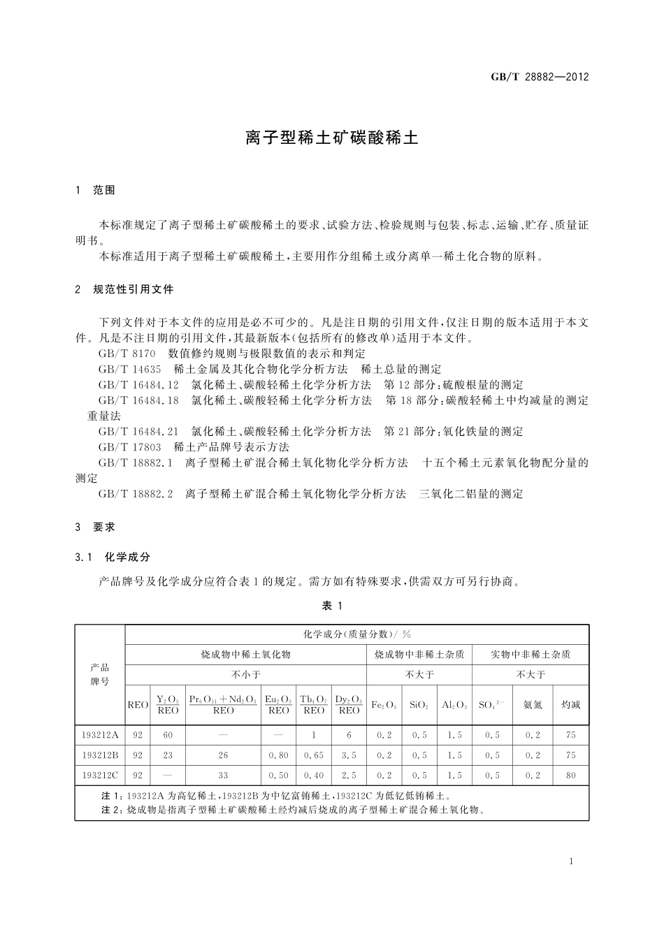 GB／T 28882-2012 离子型稀土矿碳酸稀土.pdf_第3页