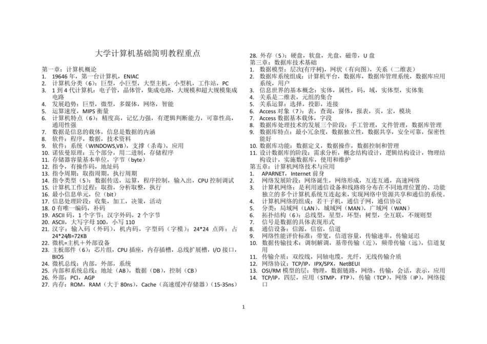 大学计算机基础简明教程重点归纳.pdf_第1页