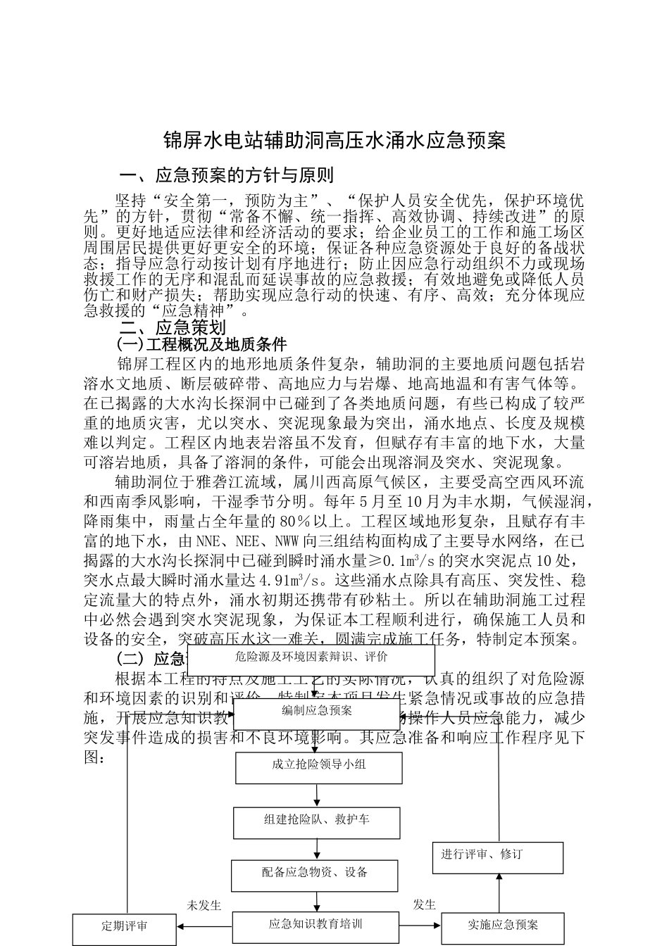 锦屏水电站辅助洞施工突水应急预案(1).doc_第1页