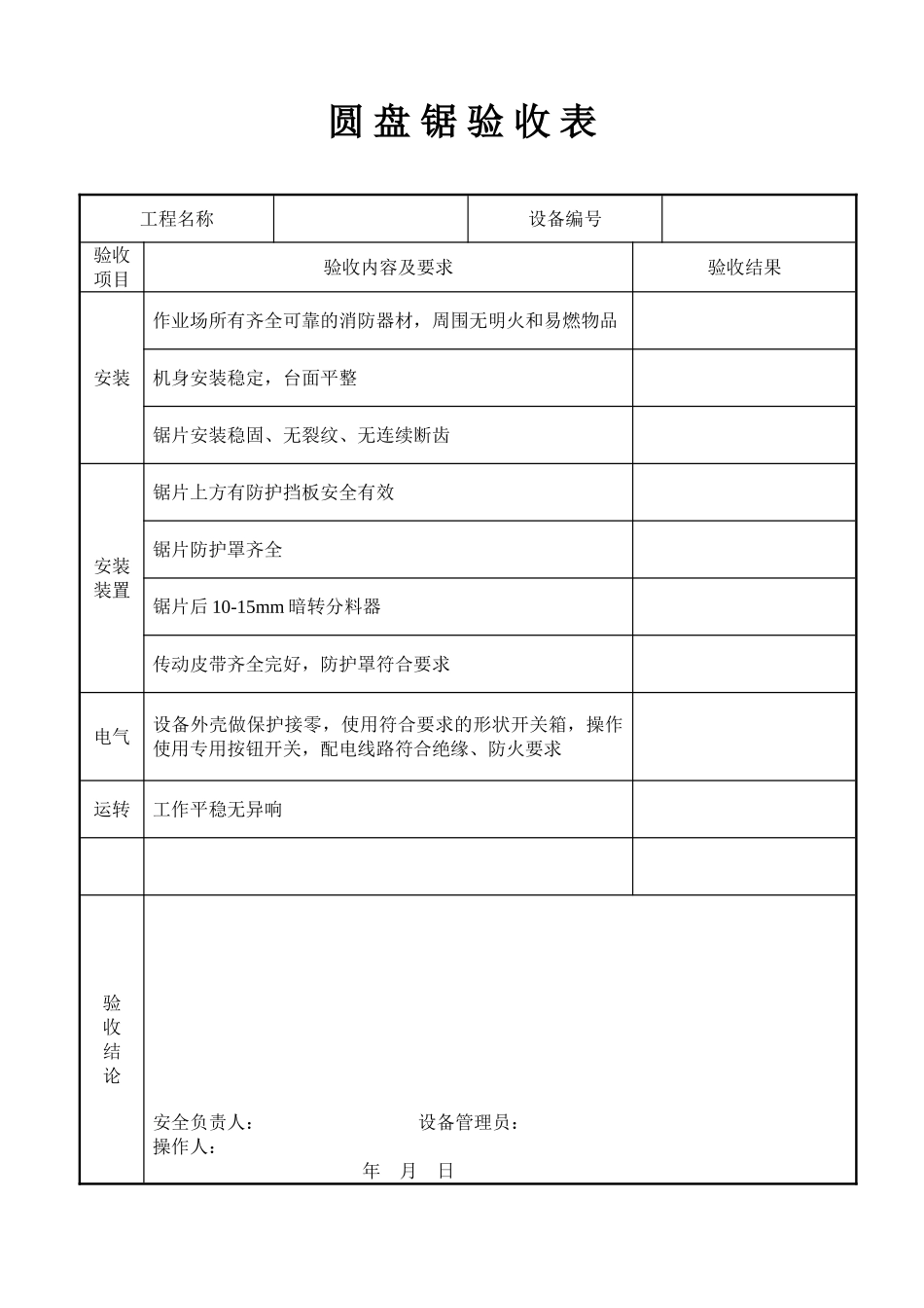 圆 盘 锯 验 收 表(1).doc_第1页