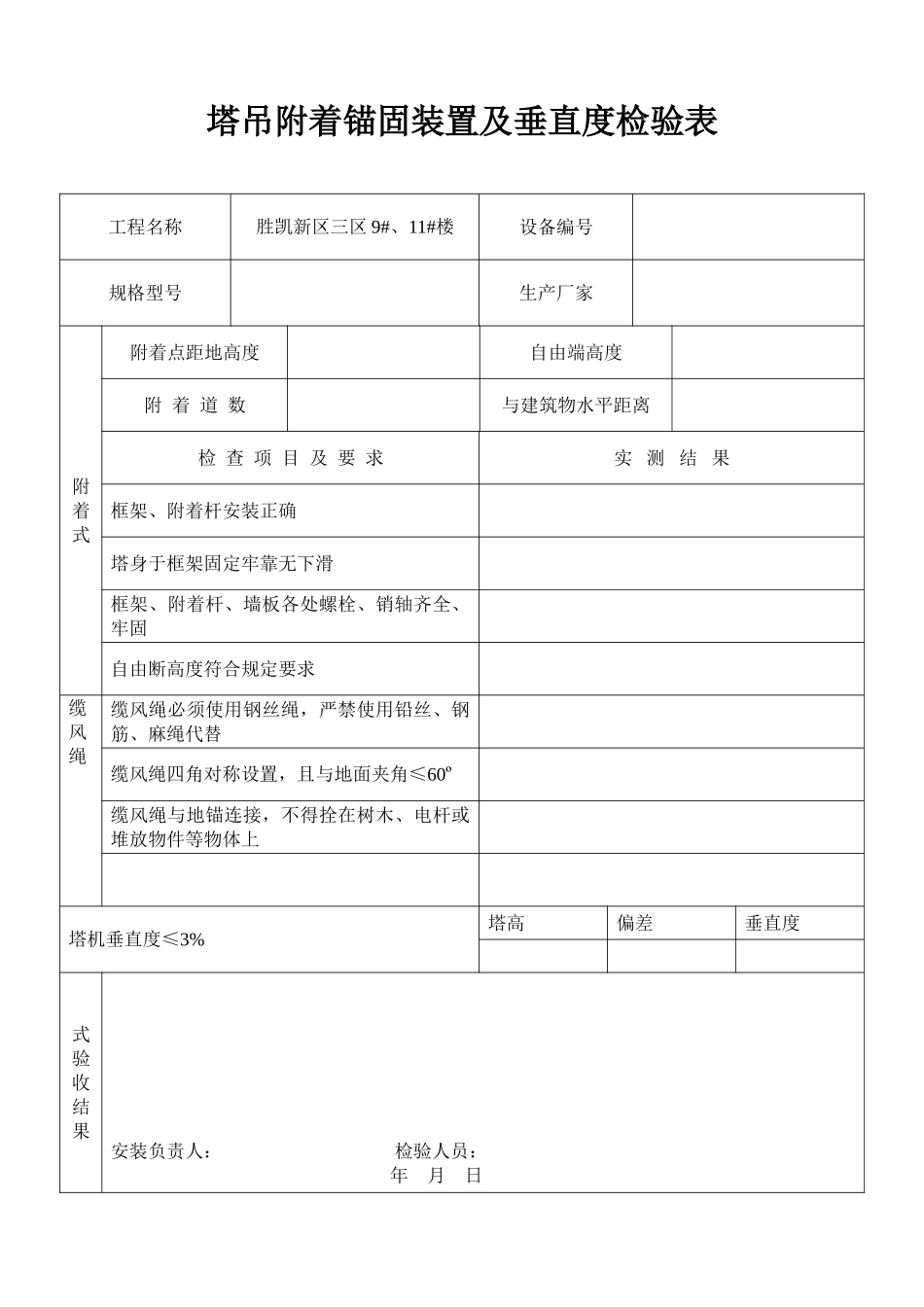 塔吊附着锚固装置及垂直度检验表(1).doc_第1页