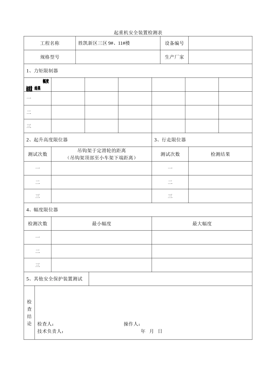 起重机安全装置检测表(1).doc_第1页