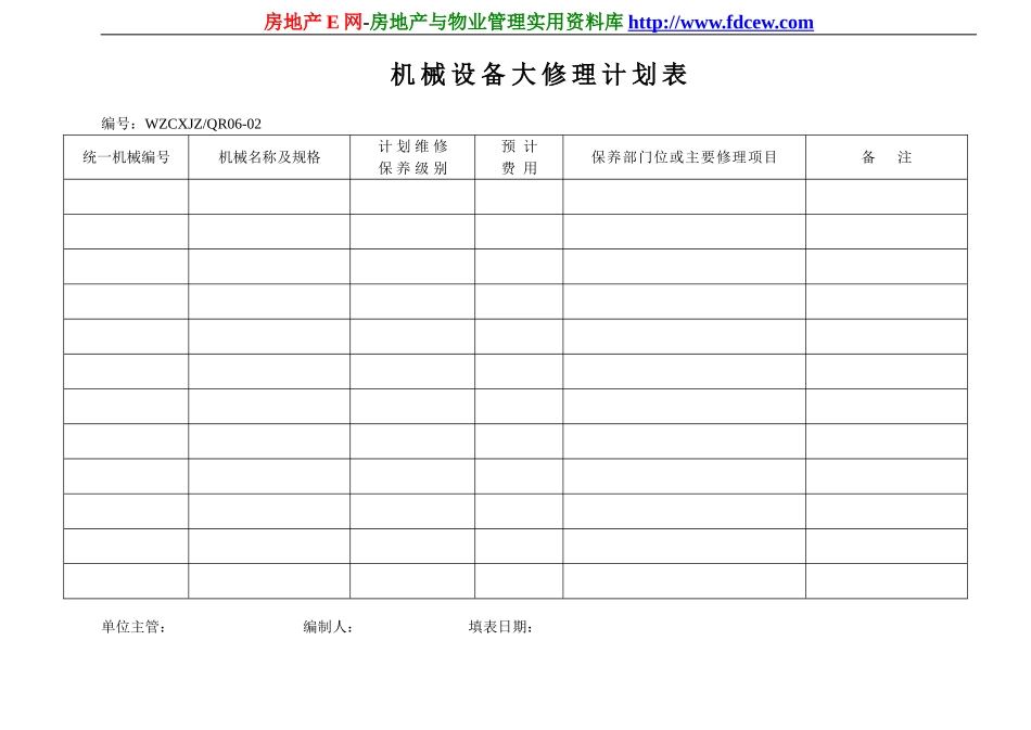 机械设备大修理计划表(1).doc_第1页