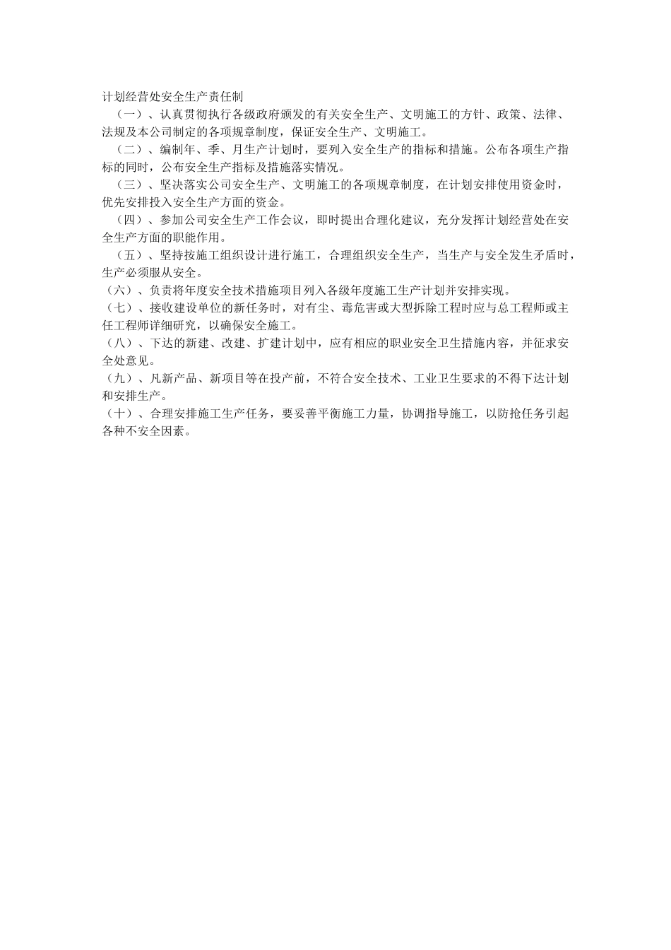 计划经营处安全生产责任制(1).doc_第1页