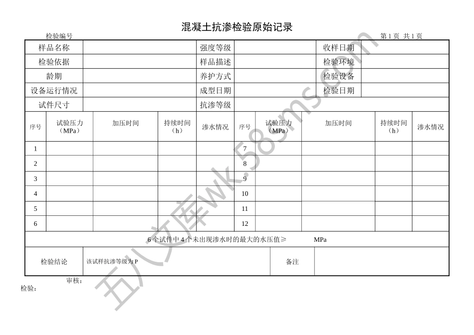 混凝土抗渗原始记录.docx_第1页