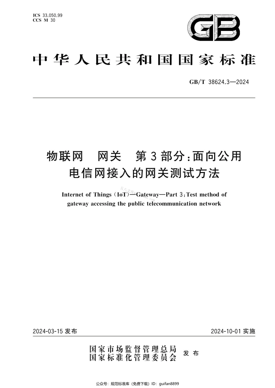 GBT 38624.3-2024 物联网 网关 第3部分：面向公共电信网接入的网关测试方法.pdf_第1页
