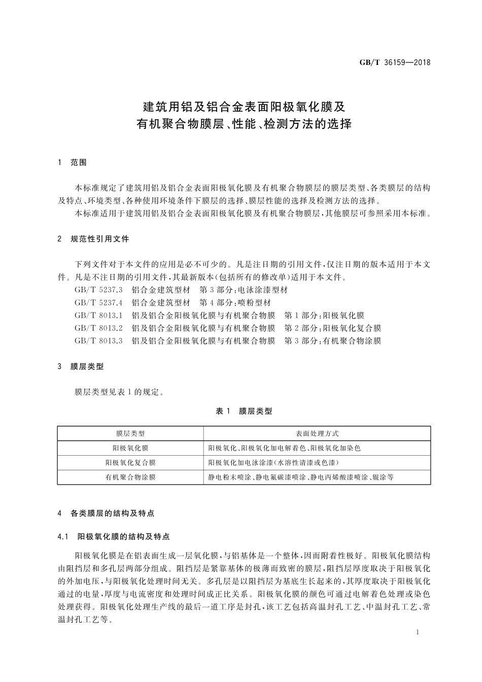 GB／T 36159-2018 建筑用铝及铝合金表面阳极氧化膜及有机聚合物膜层、性能、检测方法的选择.pdf_第3页