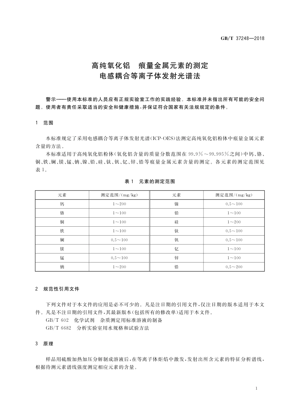 GB／T 37248-2018 高纯氧化铝 痕量金属元素的测定 电感耦合等离子体发射光谱法.pdf_第3页