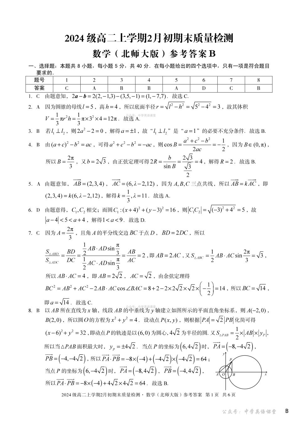 2024级高二上学期2月初期末质量检测数学B答案.pdf_第1页