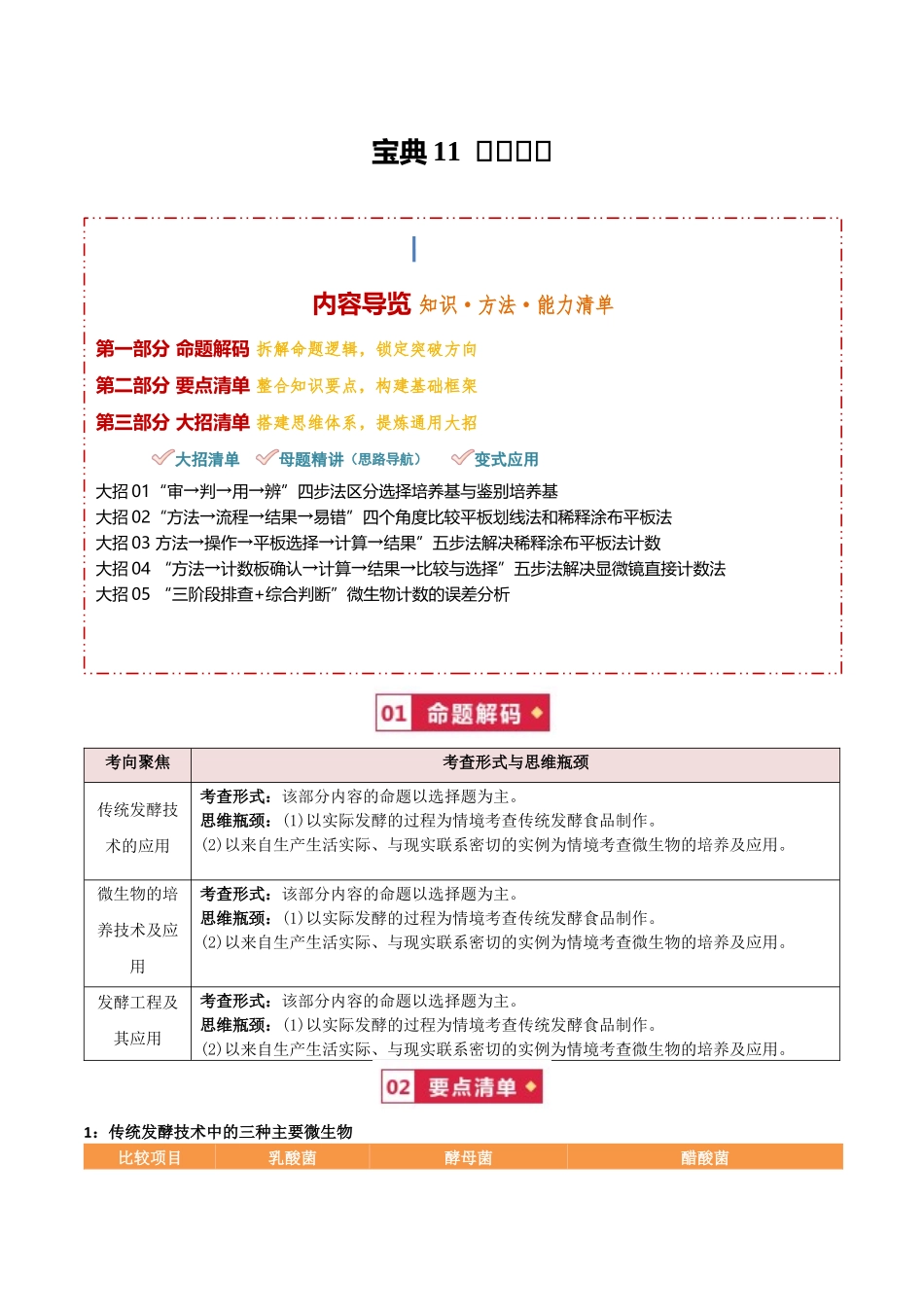 宝典11发酵工程（知识方法能力清单）（全国通用）（解析版）.docx_第1页