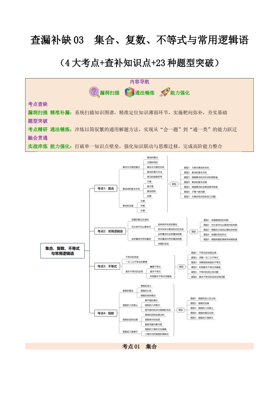 查漏补缺03集合、常用逻辑语、不等式与复数（4大考点+查补知识点+23种题型突破专项训练）（原卷版）.docx_第1页