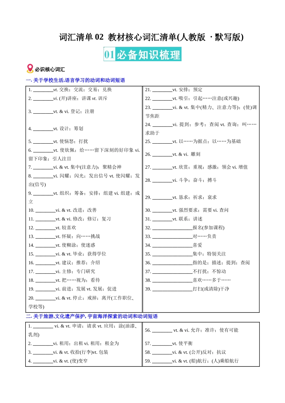 词汇清单02教材核心词汇清单（默写版）（全国通用）.docx_第1页