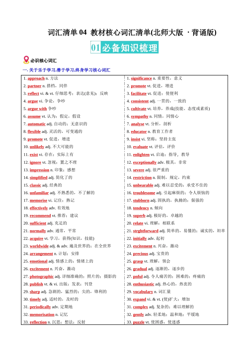 词汇清单04教材核心词汇清单（北师大版背诵版）（全国通用）.docx_第1页