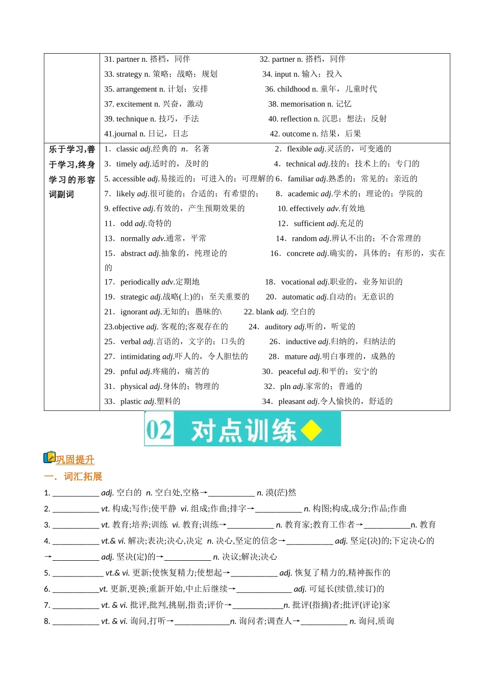 词汇清单15乐于学习善于学习终身学习(全国通用）(原卷版）.docx_第2页