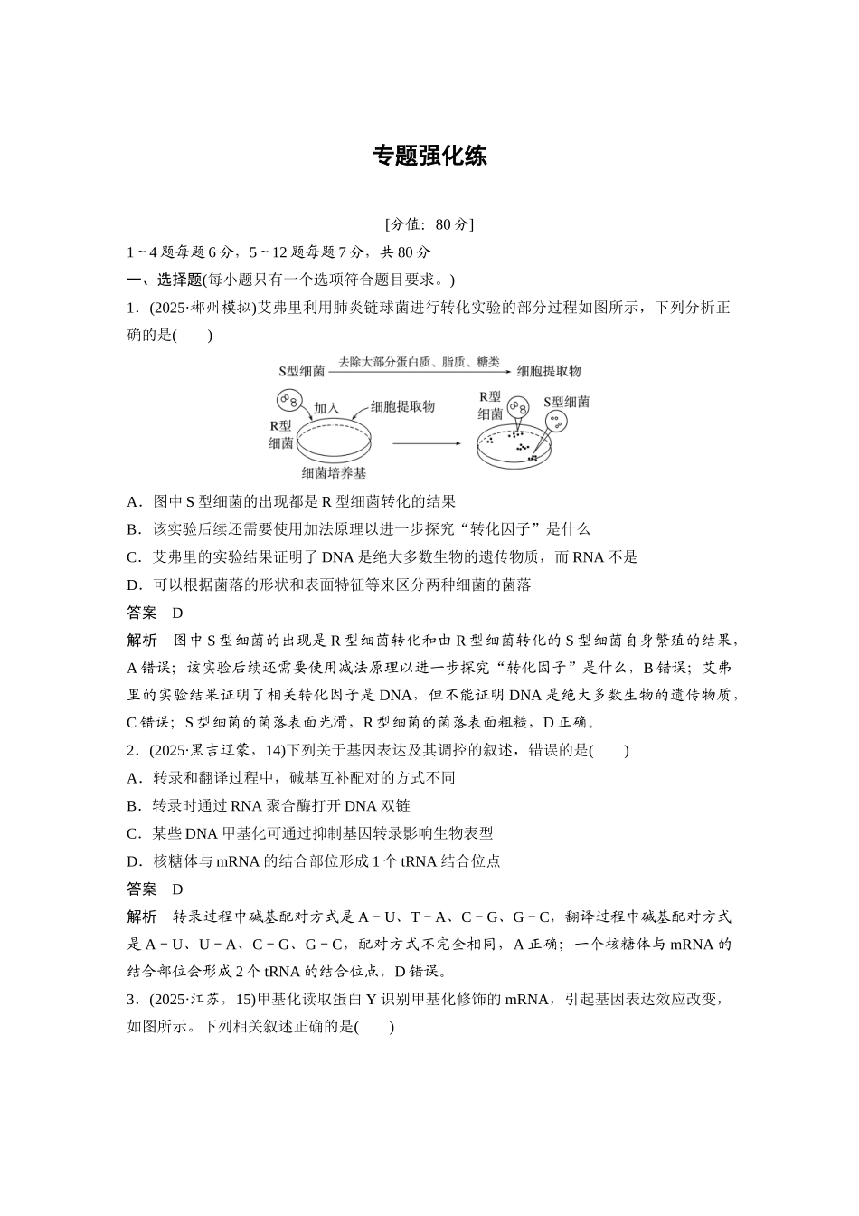 第一部分专题五专题强化练遗传的分子基础.docx_第1页