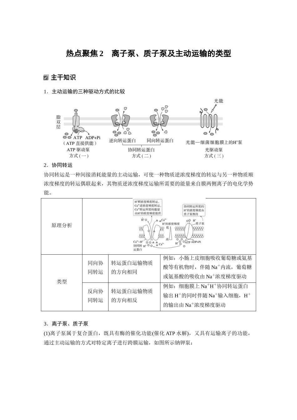 第一部分专题一热点聚焦2离子泵、质子泵及主动运输的类型.docx_第1页
