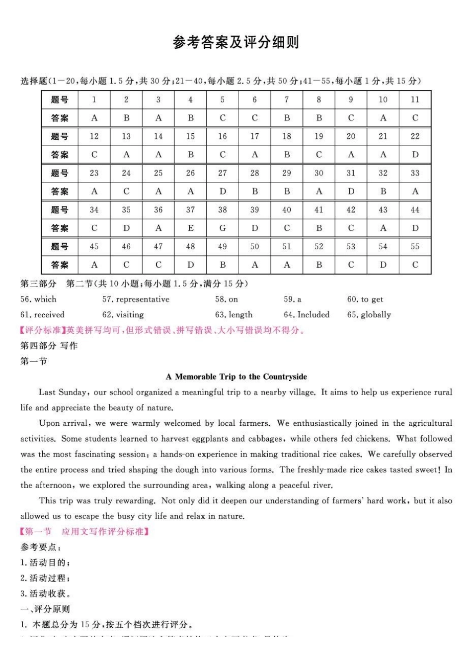 福建2025-2026学年高三年级下学期开学阶段性自测英语评分细则.pdf_第1页