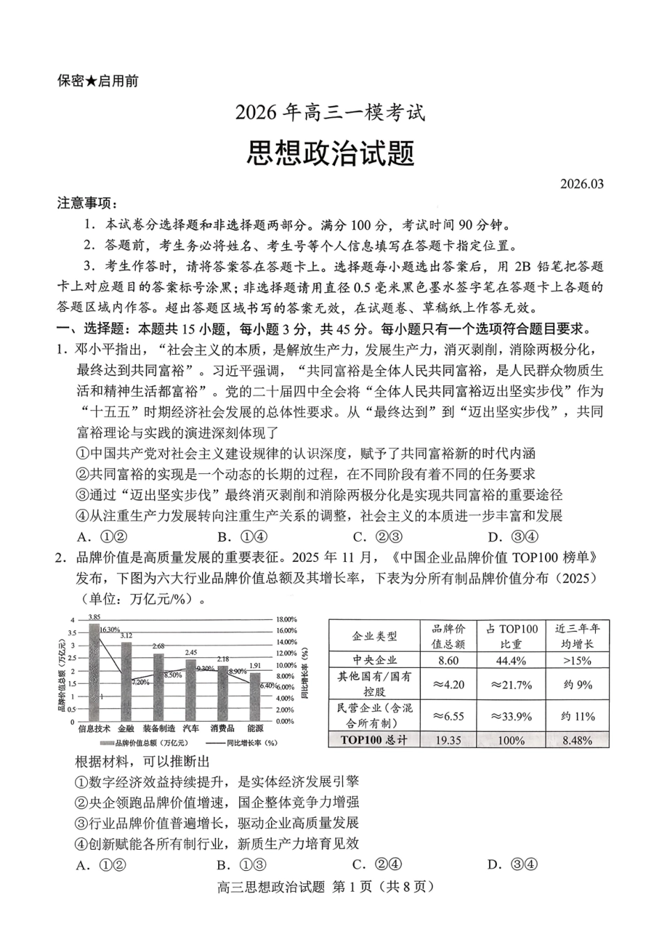 菏泽市2026年高三一模考试政治.pdf_第1页