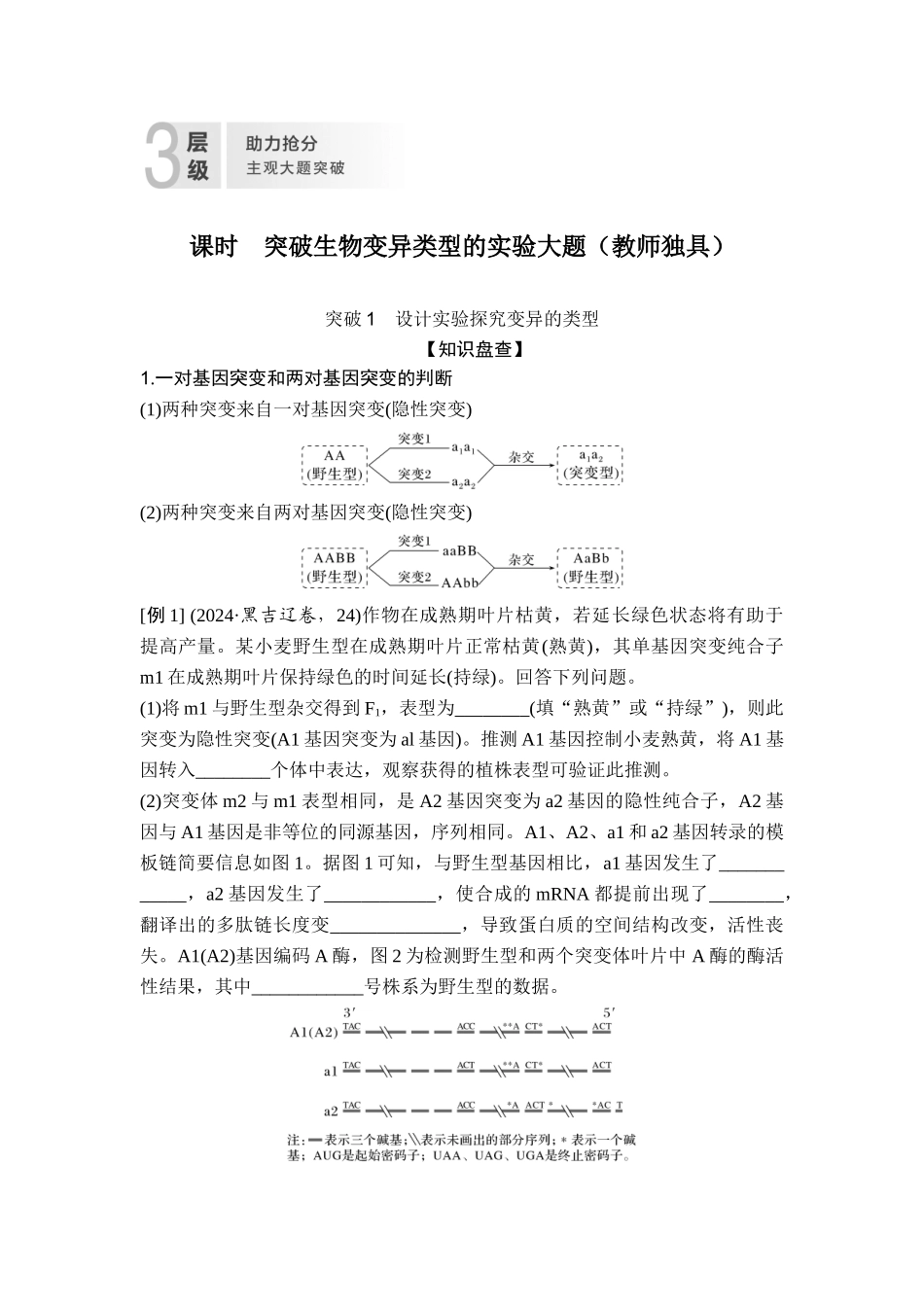 课时突破生物变异类型的实验大题（教师独具）.doc_第1页