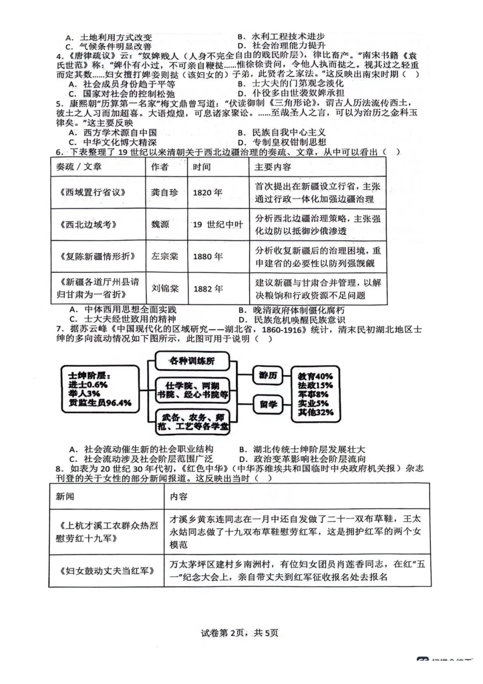 绵阳南山中学高2023级高三第六次教学质量检测历史.pdf_第2页
