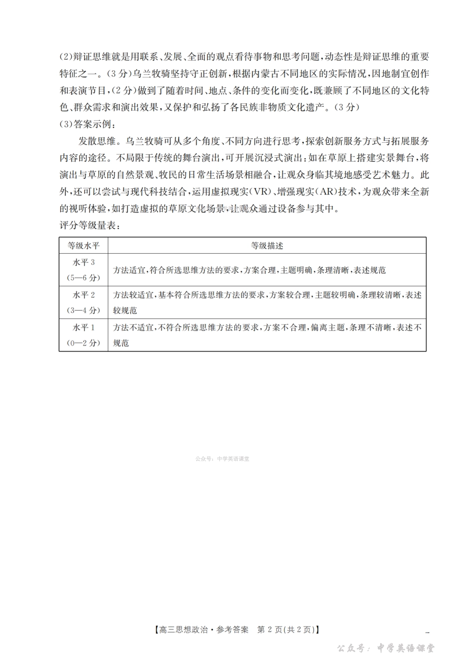 内蒙古巴彦淖尔盟2025-2026学年高三上学期期末考试（26-210C）政治答案.pdf_第2页